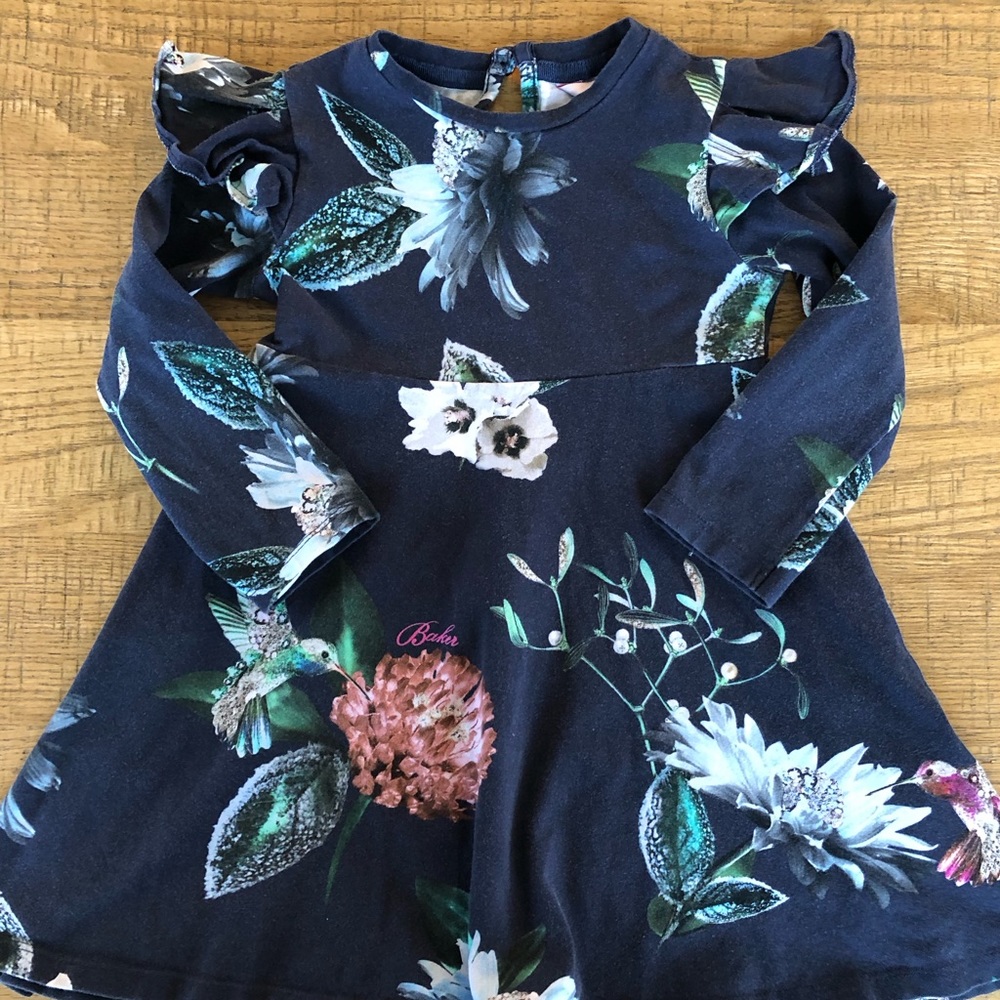 Ted Baker Navy Blue Girls Floral Dress, Size 2T